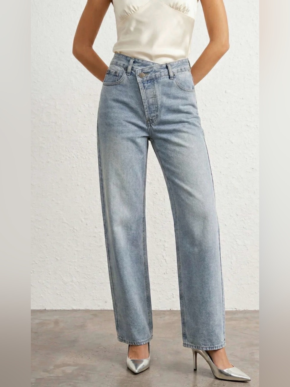 Micas Asymmetric Waist Straight Leg Jeans in Medium